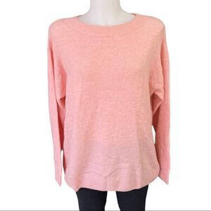 WOOLEN BLOOM WOOL BLEND PINK KNIT SWEATER OVERSIZED ROUND‎ NECK RIBBED TOP SZ S